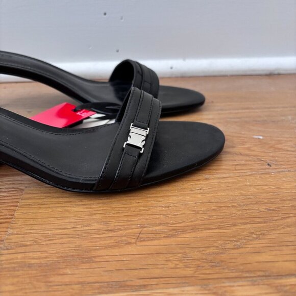 Mango Black Leather Sandals w/ Metallic Heel - Picture 6 of 12